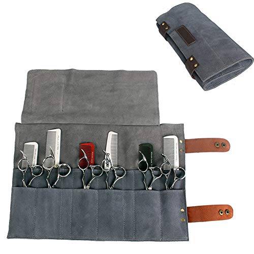 Purple Dragon Leather Roll Up Scissors Holder Pouch Cases Tool Bags for Salon Barber Hair Stylist (Grey)