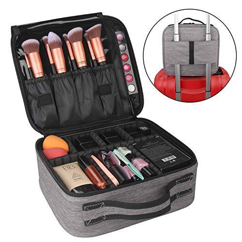 Relavel Travel Makeup Train Case Makeup Cosmetic Case Organizer Portable Artist Storage Bag with Adjustable Dividers for Cosmetics Makeup Brushes Toiletry Jewelry Digital Accessories (Stripe)