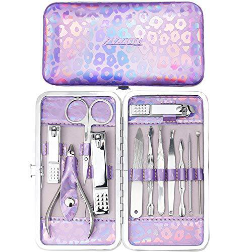 ZIZZON Nail Clippers Kit Manicure Pedicure set with Holographic Case(Purple)