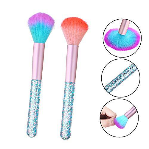 SILPECWEE 2Pcs Nail Art Dust Remover Powder Brush Set Makeup Dipping Powder Acrylic Nail Pen Manicure Cleaning Brushes Tools