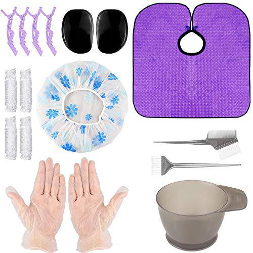Hair Coloring Kit DIY Dyeing Tool Kit, Hair Tinting Mixing Bowl Comb Dye Brush Ear Caps Shower Cap and Gloves Cape Hair Dye Tools - 13 Piece