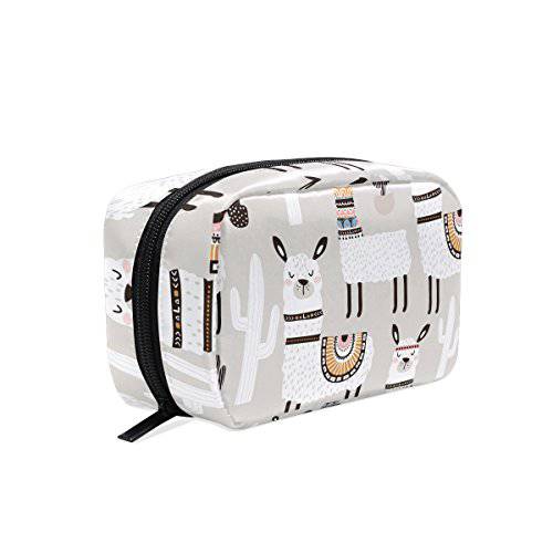 ALAZA White Llama Cosmetic Bag Black Zipper Storage Bag Portable Ladies Travel Square Makeup Brushes Bag(6.5x 2.5x 4)