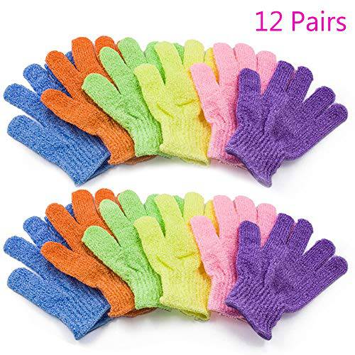 Exfoliating Gloves, Anezus 12 Pairs Exfoliating Shower Bath Scrub Gloves Exfoliator Glove for Body, Shower, Bath, Scrub and Spa Massage Dead Skin Cell Remover (6 Colors)