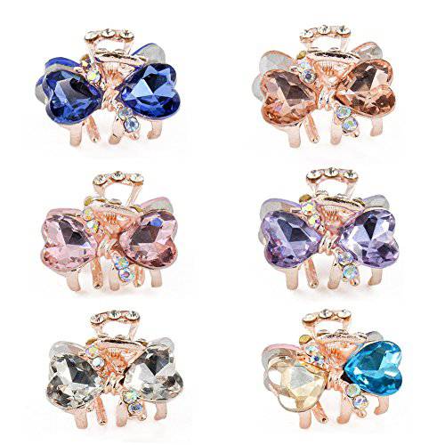 Yeshan Rhinestone and Crystal Metal Jaw Claw Hair Clip,Small Butterfly Design Barrettes for Women,pack of 6.