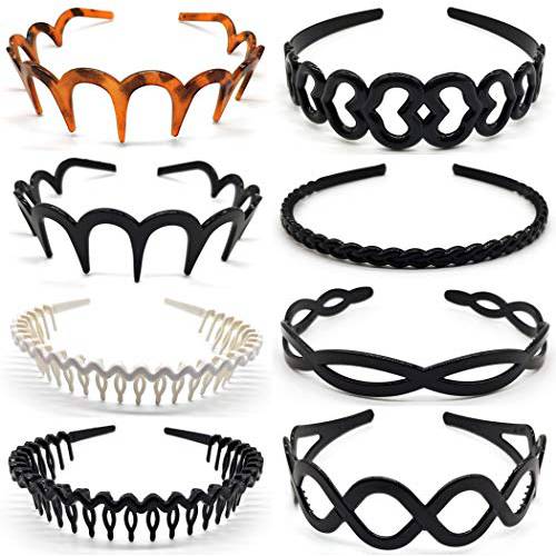 Hixixi 8pcs Elastic Plastic Wavy Toothed Hairband Sharks Tooth Hair Comb Zigzag Headband Hair Hoop for Women Men (A)