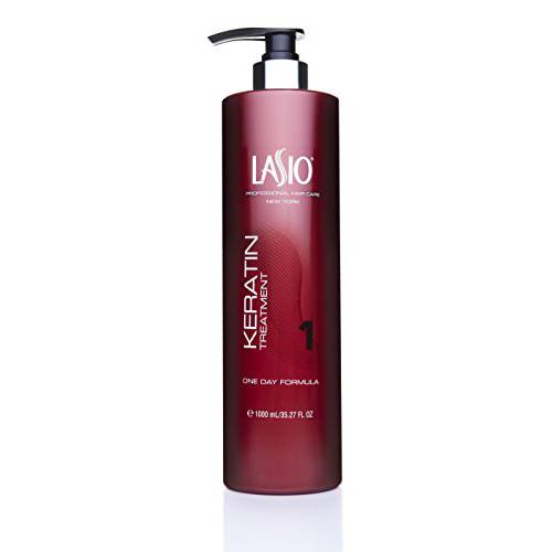 Lasio Keratin Treatment One Day Formula – Infused with Amber Extract – Lightweight Conditioner – Frizz Free – Reduce 90% Curls Quickly – Fume Free – Professional Salon Level Grade – 35.27 Fl. Oz
