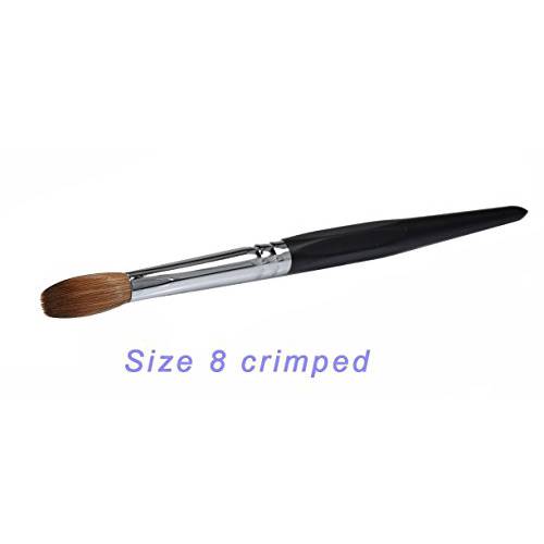 Six Angles - Black Handle Kolinsky Acrylic Nail Brush for Manicure Powder (CRIMPED) - (Size 8)