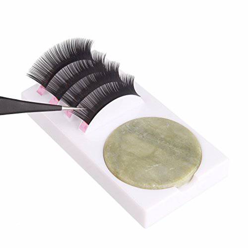 Beauty7 U Curved 2-in-1 Eyelash Extension Holder Base Stand With Jade Stone Glue Adhesive Pallet For False Lashes Eye Lash Strip (White)