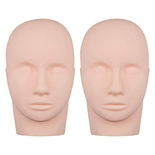 Foraineam 2-Pack Practice Training Head Rubber Cosmetology Mannequin Doll Face Head For Eyelashes Makeup Massage Practice