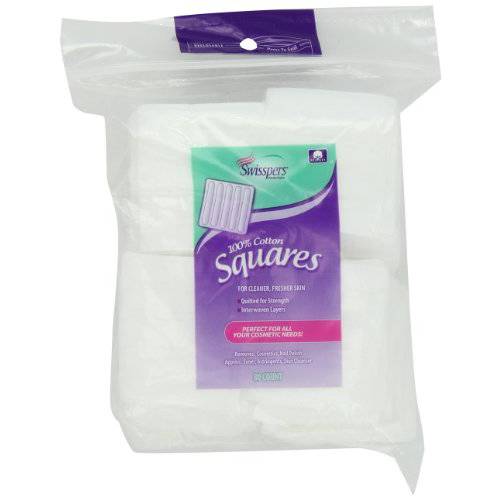 Swisspers Cotton Squares, 100% Cotton Quilted for Strength, Reclosable Pouch, 80 Count Bag