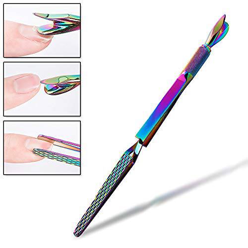 SILPECWEE 1Pc Colorful Stainless Steel Nail Art Pincher Cuticle Pusher Cuticle Nippers False Nail Shaping Tweezers Multi-Function Nail Care Manicure Sticks Nail Art Tools