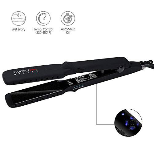 Hair Straightener and Curler, PARWIN PRO BEAUTY 1’’ Flat Iron,1.25’’ Curling Iron Hair Straightener Brush with Detachable Power Cord, LED Temp Control & Instant Heat Up, Dual Voltage, for Home Travel