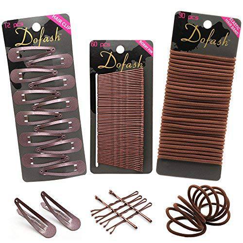 Dofash Women’s braided Good Hair set,102counts set (Bobby pins 60pcs + Hyper Elastics ties 30pcs + Snap hair clips (Brown)