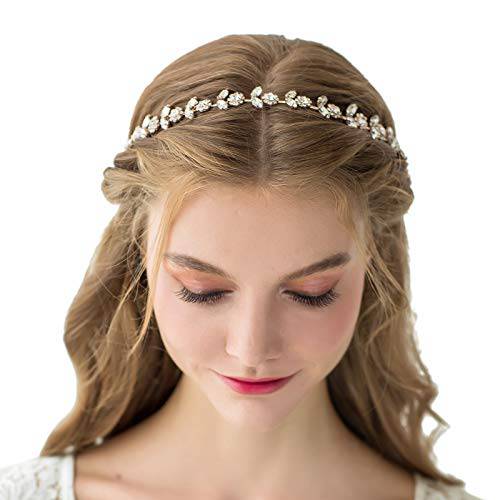 SWEETV Rhinestone Bridal Headpiece Crystal Wedding Headband Rose Gold Hair Accessories for Bride Women