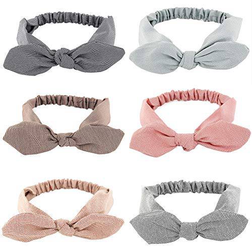 Yeshan Elastic Solid Colors Knotted Bow Fashion Headband Rabbit ears Hairband Turban Headwrap,Pack of 6