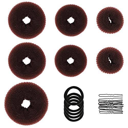 Donut Bun Maker, TsMADDTs Hair Ring Style Bun Maker Set with 7pcs Hair Bun Makers 5pcs Hair Elastic Bands 20pcs Hair Pins Dark Brown