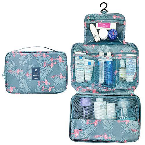 Toiletry Bag for Women Small Makeup Bag with Sturdy Hook Water-resistant Cosmetic Organziers for Accessories Skincare Clear Bag Blueflamingo