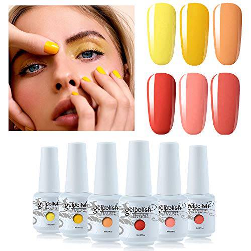 Vishine Gel Nail Polish Set - Yellow Peach 6 Colors Nail Art Gift Box Soak Off UV LED Gel Polish Starter Kit 0.27 OZ