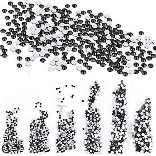 1728 Pieces Black Rhinestones Flatback AB Crystals Nail Jewels Glass Charms Gems Nail Studs with 6 Sizes Diamonds for Nails Decoration Clothes Shoes Phone Case - Mixed SS4 5 6 8 10 12