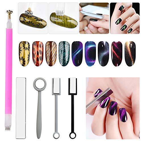 RoseFlower 5Pcs Nail Magnet Tool Set With Double Head Flower Design Nail Magnet Pens And Strong Magnet Stick For Cat Eye 3D Effect UV Gel Tools