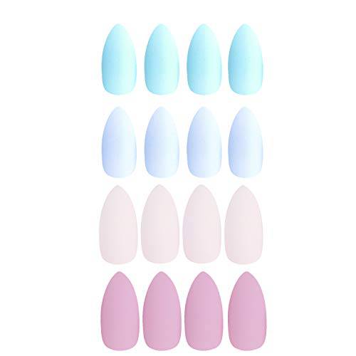 SIUSIO 96Pcs Colorful Acrylic Fake Nails Press on Colorful Full Cover Matte Top Coat Nail for Salons and DIY Covered Gel False Nails Art Tips Sets Medium Stiletto for Women and Girls（Skylike Blue）