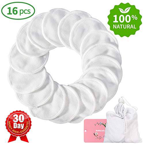 ProCIV 16 Packs Reusable Makeup Remover Cotton Pads Washable Organic Makeup Remover Cotton Pads for All Skin Types & Toner with Laundry Bag, Zero Waste Cotton Rounds for Face for Woman Gift(White)