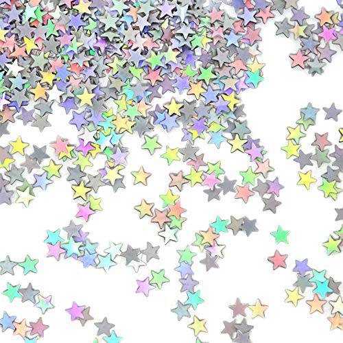 Honbay 60g 2.1 Ounce 6mm Star Confetti Glitter Star Sequin for Nail Art, Wedding, Birthday, Party, Festival Decorations (Silver AB)