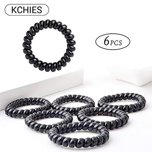 Spiral Hair Ties Black No Crease Coil Hair Elastic Phone Cord Hair Bands for Women Girls Mother’s Day Gift Traceless Set 6pcs Painless Ponytail Holders Assessories Birthday New Year Present