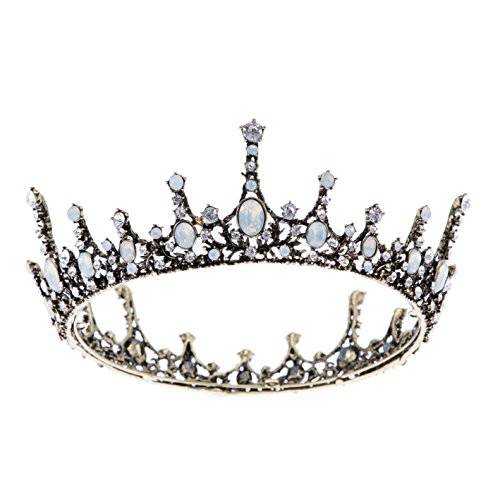 SWEETV Crystal Baroque Queen Crown - Vintage Princess Tiara, Wedding Prom Hallloween Opal Costume Hair Accessories for Women and Girls, Penelope