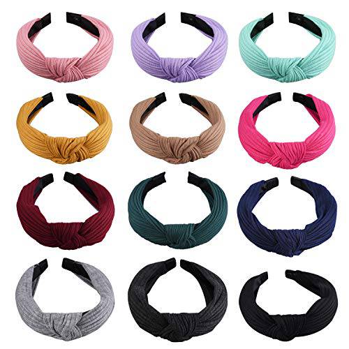 SIQUK 12 Pieces Knot Headband Turban Headbands Top Knotted Headbands for Women, 12 Colors