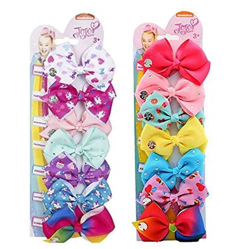 JoJo Siwa Hair Bows (Bundle Of 14 Bows) 7 Days Of The Week Hair Clips For girls