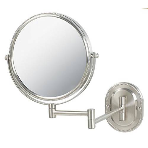Jerdon Two-Sided Wall-Mounted Makeup Mirror - Makeup Mirror with 7X Magnification & Wall-Mount Arm - 8-Inch Diameter Mirror with Nickel Finish Wall Mount - Model JP7507NB