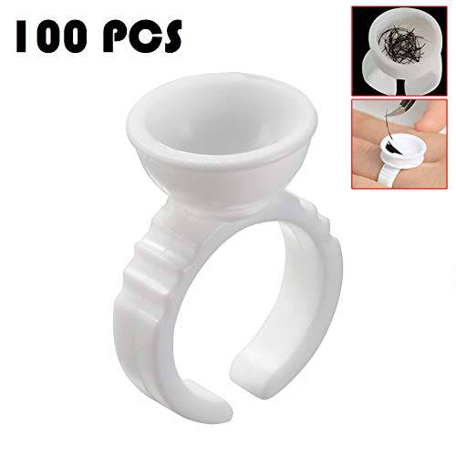100 Pieces Cup Rings Glue Rings Tattoo Rings Cups Disposable Plastic Nail Art Tattoo Glue Rings Holder Eyelash Extension Rings Adhesive Pigment Holders Finger Hand Beauty Tools (White-100 PCS)