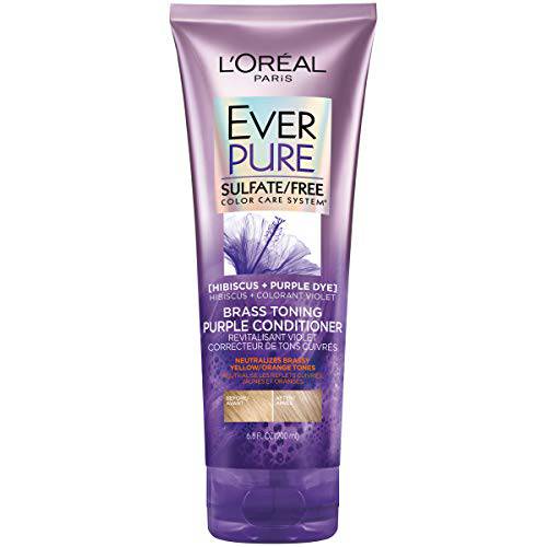 L’Oreal Paris Hair Care EverPure Sulfate Free Brass Toning Purple Conditioner for Blonde, Bleached, Silver, or Brown Highlighted Hair, 6.8 Fl. Oz