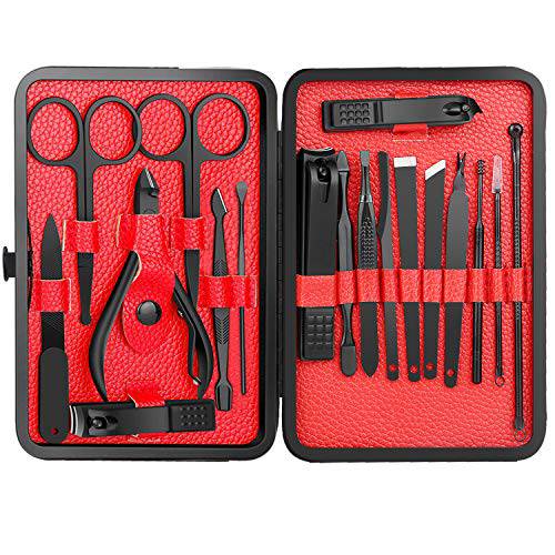 Epartswide Manicure Set 18 Pcs Manicure Pedicure Set,Pedicure Kit Nail Clippers for Men Professional Manicure Kit - Nail Scissors Ear Pick Grooming Kits with Portable Case