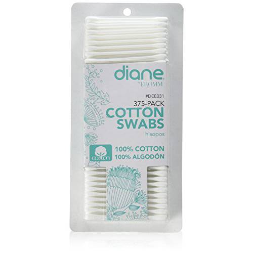 Diane Cotton Swabs 100% Real Cotton Tip Sticks Soft, Gentle on Face, Makeup, and Beauty Applicator, Nail Polish Removal 3 Inches Long, DEE031-375 Count (Pack of 1)