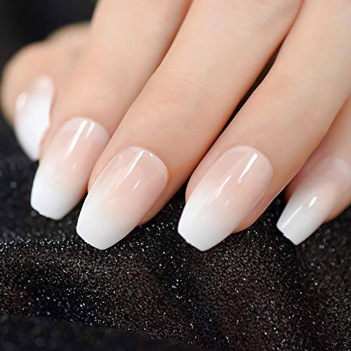CoolNail Pink Nude White Ombre French Ballerina Coffin False Nails Gradient Natural Manicure Press on Fake Nails Tips Daily Office Finger Wear