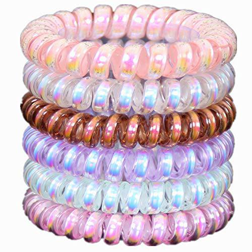 Hodooly 6 Piece Coil Hair Ties, Traceless Hair Ties, Phone Cord Hair Ties Multicolor Large Spiral Hair Ties, Mega Hair Coil Set for Thick, Curly and Long Hair, Dent, Creaseless and No Headaches