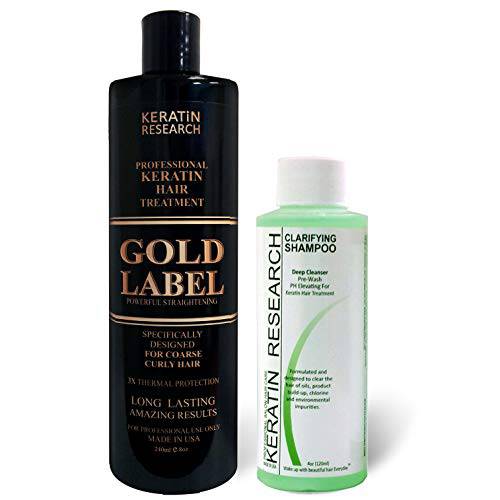 Gold Label Professional Keratin Blowout Treatment 240 Milliliter with Clarifying Shampoo Specifically Designed for Coarse Curly Black, African, Dominican and Brazilian Hair types Super Enhanced Formula
