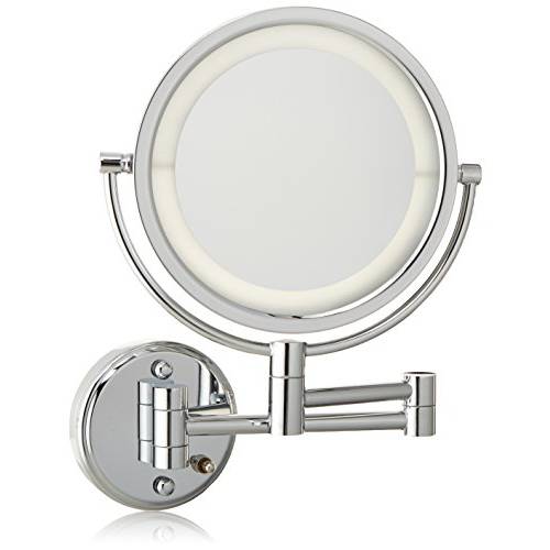 Jerdon Two-Sided Wall-Mounted Makeup Mirror with Lights - Direct-Wired Lighted Mirror with 8X Magnification & Wall-Mount Arm - 8.5-inch Diameter Mirror with Chrome Finish Wall Mount - Model HL88CLD