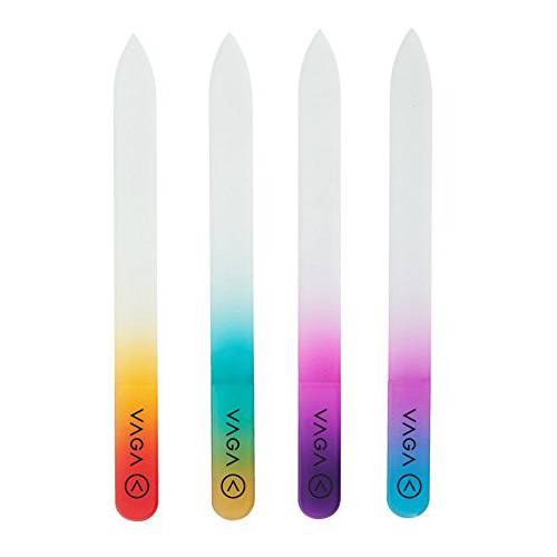 VAGA Glass Nail File with Case 4 Glass Nail Files For Natural Nails and Acrylic Nail filer, Nail Care Set of Crystal Files in Cheeky Colors, Fingernail File for Manicure, Nails Strengthener hardener