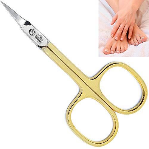 Camila Solingen CS04 Professional Nail Cuticle Scissors, Hypoallergenic Gold Plated Sharp Curved Manicure Pedicure Grooming for Finger and Toe Nail Care. Made of Stainless Steel in Solingen, Germany