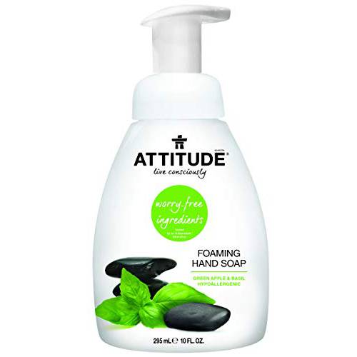 ATTITUDE Hypoallergenic Foaming Hand Soap, Green Apple & Basil, 10 Fluid Ounce (14004)