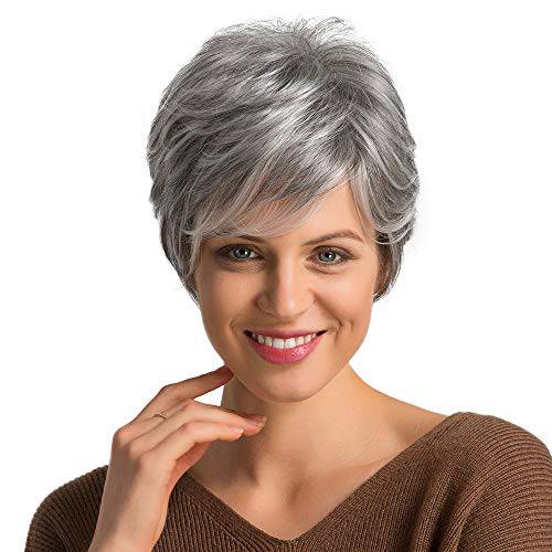 EMMOR Short Grey Human Hair Wigs for Women Natural Pixie Cut Wig, Daily Hair
