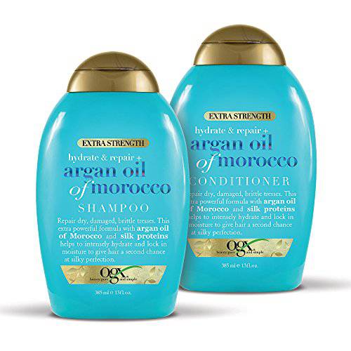 OGX Extra Strength Hydrate & Repair + Argan Oil of Morocco Shampoo & Conditioner Set, 13 Fl Oz (Pack of 2)
