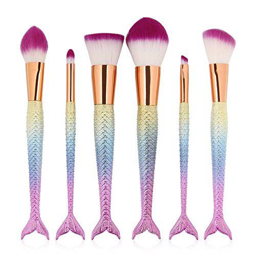 6 Pieces Mermaid Makeup Brush Set Lovely Makeup Brush Kit for Girls Portable Beauty Cosmetic Tools Women Cosmetic Concealer Brush