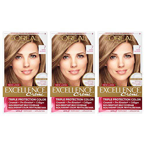 L’Oreal Paris Excellence Creme Permanent Hair Color, 100 percent Gray Coverage Hair Dye, Pack of 3