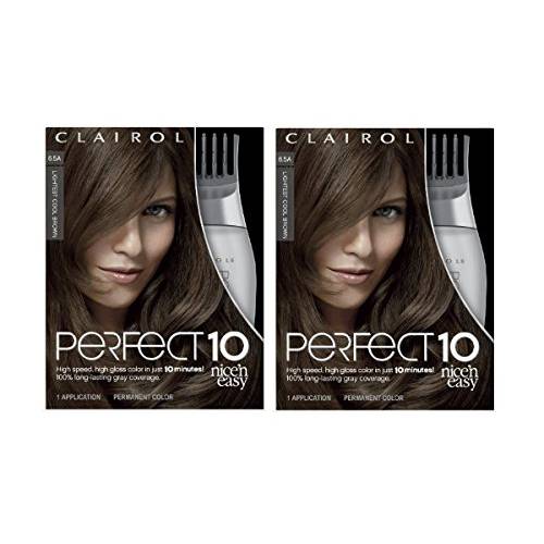 Clairol Nice’n Easy Perfect 10 Permanent Hair Dye, 6.5A Lightest Cool Brown Hair Color, Pack of 2