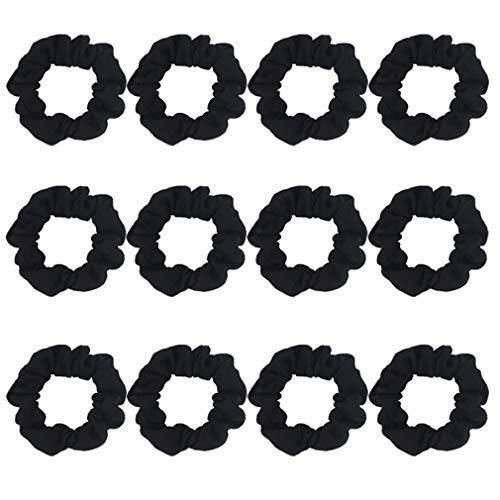 Pack of 12 Cotton Hair Scrunchies Single Jersey Solid Color Ponytail Holders Hair Ties for Girl (Black)