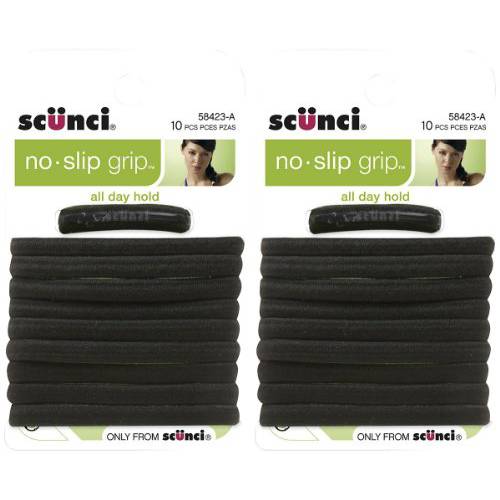 Scunci All Day Hold No-Slip Grip Black Elastics, 10 Count (Pack of 2)